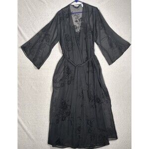 Valerie Stevens Slip Dress Lingerie Set Sz S Black Sheer Witchy Goth Dark Floral